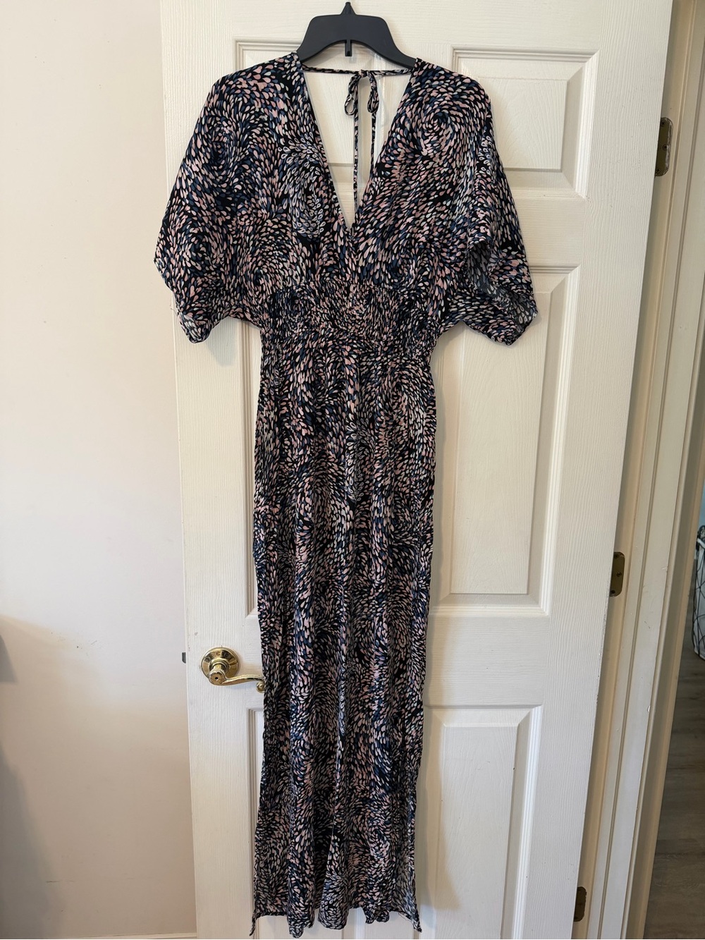 Lovestitch - Women's Black and Pink Printed Maxi Dress M/L